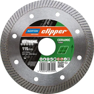 Zdjęcie produktu dla Diamentowa tarcza tnąca Norton Clipper Extreme Ceramic Turbo- 115 22,2 mm Super Gres XT
