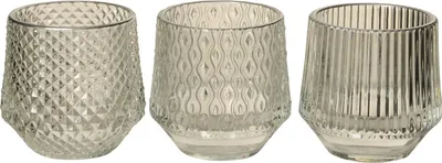 Produktbild von Windlicht Glas klar/grau 3fach sort. Teelichthalter Ø8cm H8cm Tischdeko Deko