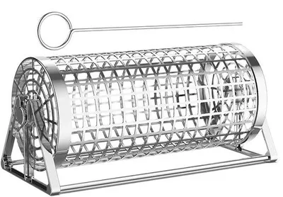 Productafbeelding van Barbecue Mand - Grillmand Roterend - Buiten Koken - Roestvrij Staal - 22 x 10.3 x 9.4 cm - Zilver