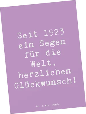 Produktbild von Mr. & Mrs. Panda Postkarte Spruch 1923 Geburtstag Segen - Lavendeltraum - Geschenk, Alles gut zum, Glückwünsche, Postkarten, Ansichtskarten, ein für die Welt, Grußkarte