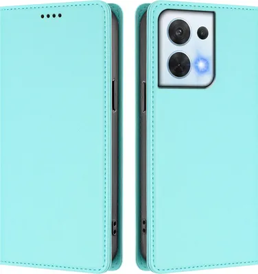 Image de Étui en cuir pour Oppo Reno8 5G, étui à rabat magnétique en cuirPolyuréthaneavec support, vert menthe