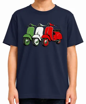 Produktbild von Italien Retro Roller Flagge Scooter Vintage Stil Bella Italia Rom Kinder T-Shirt, Navy, 116