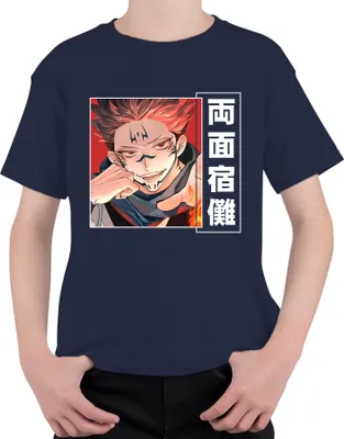 Obrázek produktu pro Jujutsu Kaisen 両面宿儺 Demon Anime Aesthetics Manga Flame Gift Uni dětské tričko, námořnická modrá, 152 cm