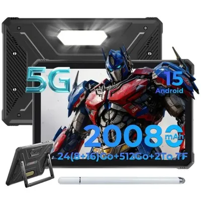 Image de Tablette Robuste HOTWAV R9 Ultra 5G 24(8+16)Go+512Go/2To Tablette Étanche Android 15 11" 2K FHD+ 20080mAh Dual SIM/WiFi/GPS/OTG Noir