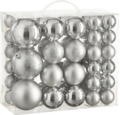 Obrázok produktu pre Sada 46 ks ozdôb: okrúhly strieborný mix 4,6,8 cm