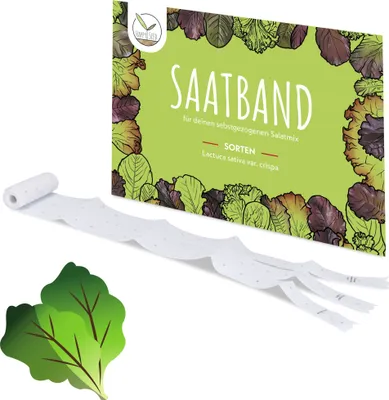 Image de 5 m de ruban de semences « Mélange de salades » (Lactuca sativa var. crispa) - Salade à couper croquante et fraîche, idéale pour la culture au jardin, en jardinière ou en potager