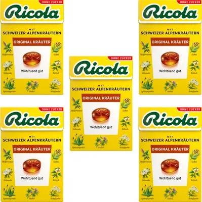 Immagine prodotto di Ricola Caramelle alle erbe originali senza zucchero in confezione da 50g confezione da 5