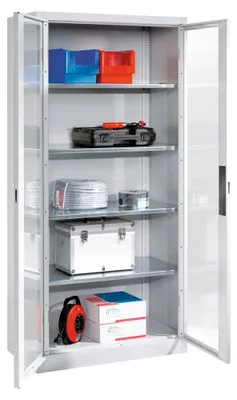 Produktbild von Schwerlastschrank, Flügeltüren mit Sichtfenster , 4 Böden, BxTxH 930x800x1950 mm, RAL 7035/5010