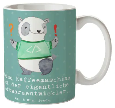 Produktbild von Mr. & Mrs. Panda Tasse Softwareentwickler Held - Meeresbrise - Geschenk, Programmierer, Programmieren, Computersysteme, Kaffeebecher, Geschenke mit Herz, bedruckt, Beruf