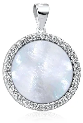 Produktbild von MATERIA Perlmutt Anhänger rund weiß - Kettenanhänger Silber 925 Damen mit Muschel, Zirkonia und Kette in Schmuckbox