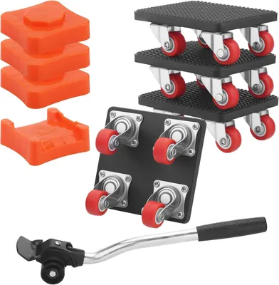 Produktbild von Möbel Transportroller Set, Möbeltransport Set mit 4 Möbelroller und Lastenheber, 360 Grad Drehbar Rads, 500kg Tragfähigkeit, Möbeltransporter für Schwere Möbel