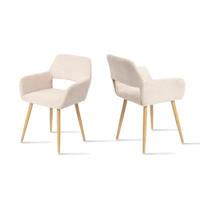 Image de Meubles Cosy : lot de 2 fauteuils de salle à manger de style scandinave en velours côtelé beige – CROMWELL