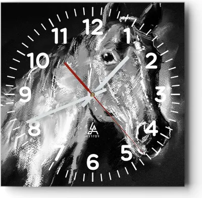 Produktbild von Wanduhr - Quadrat - Glasuhr - Pferd Natur Tier - 40x40cm - Schleichendes Uhrwerk - Lautlos - zum Aufhängen bereit - Dekoration Modern - Wanddekoration aus Glas - C4AC40x40-3426