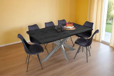 Produktbild von Esstisch Baumkante Holz-Optik Grau 160 x 85 Spider-Gestell silber JOSY