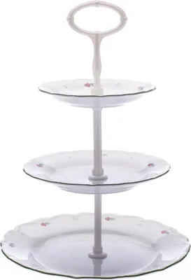 Image de Etagère trois pièces, fleurs roses, Vérone, porcelaine G. Benedikt