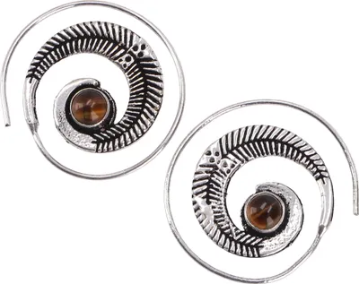 Produktbild von Tribalohrringe aus Messing, Ethnoohrringe, Goaschmuck, Messingspirale - Tigerauge/silber, Silber-Farben, Ohrringe + Ohrstecker Modeschmuck
