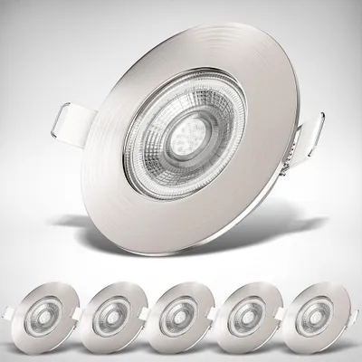 Image de B.K.Licht Lot de 6 spots LED encastrables salle de bain IP44 étanches ultra-plats nickel mat Ø68 mm avec LED 4,9 W 480 lm 3000 K lumière blanc chaud design moderne