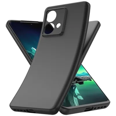 A black phone case is shown in the foreground, with two smartphones partially visible behind it.