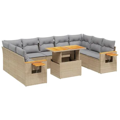 Produktbild von 11-tlg. Garten-Sofagarnitur mit Kissen Beige Poly Rattan