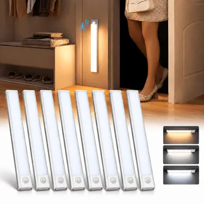 Produktbild von 8er 20cm-LED Unterbauleuchte, Schrankleuchte mit Bewegungssensor, Magnetische Lichtleiste Schranklicht mit USB Ladefunktion, weißes Licht
