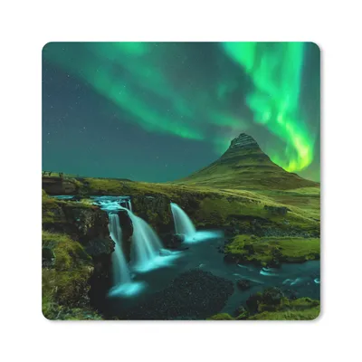 Produktbild von MuchoWow® Mauspad Mousepad Nordlichter - Wasserfall - Berg - Island 30x30 cm - Mousepads - Maus Mat - Pad - Mausunterlage - Gaming