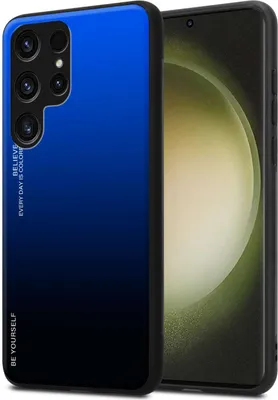 Produktbild von Cadorabo Hülle für Samsung Galaxy S23 ULTRA in BLAU - SCHWARZ Zweifarbige Schutzhülle aus Tempered Glas und TPU Silikon Back Case Cover Etui Handy Hülle