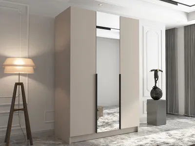 Obrázek produktu pro Vysoká šatní skříň 150 cm se zrcadlem SHEELA 2 - kašmír / černá