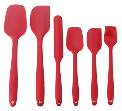 Produktbild von Teigschaber Set 6-teilig Rot Hitzebeständig Silikon Küchenutensilien mit Metallkern