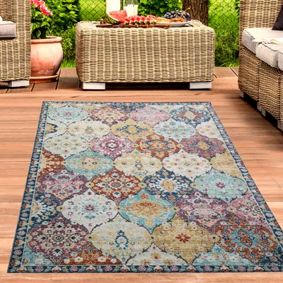 Produktbild von Teppich Outdoor Orientteppich Wohnzimmerteppich Ornamente bunt Größe - 200 x 290 cm