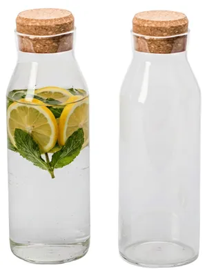 Glaskaraffen Set 2er, 1,2 l, Borosilikatglas, Korkdeckel