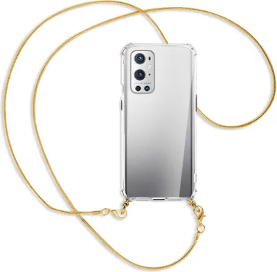 Produktbild von Handykette Backcover-Schutzhülle mit Band (Metall goldfarben) für OnePlus 9 - goldfarbene Kette Snake