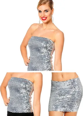 Produktbild von Tube Top/Rock silber - 2in1 Damentop für Fasching Größe: 40-42