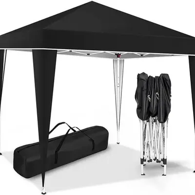 Image de ZELURXX Pavillon pliant 3×3 m Tente de jardin imperméable avec protection solaire pour l'extérieur, le jardin, la plage, le camping, les salons, noir