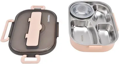 Immagine prodotto di Lunchbox - Bento Box - Scatola per il pranzo - Scatola per il pranzo in acciaio inox 304 - Portatile - Scatola per il pranzo da 1,3 litri con 4 scomparti, ciotola per zuppa, bacchette e cucchiaio