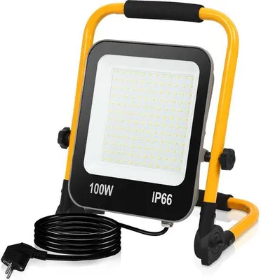 Immagine prodotto di Lampada da esterno a LED con treppiede - 100 W, 6000 K, bianco freddo - Lampada da lavoro - Resistente alle intemperie - IP66, impermeabile