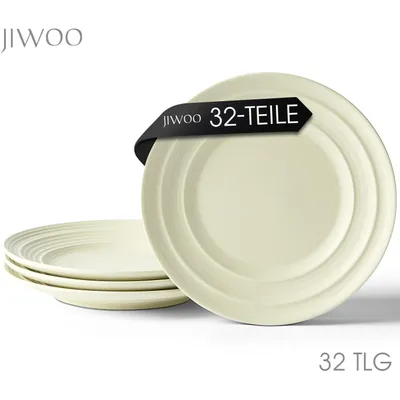 Produktbild von Teller Set 32-teiliges Keramik Ø21,4 cm – Essteller, Frühstücks- & Brotteller für 32 Personen – matt glasiert, mikrowellen- & spülmaschinenfest