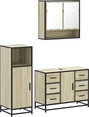 Image de vidaXL Ensemble de meubles de salle de bain 3 pièces en bois composite chêne Sonoma