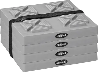 Produktbild von Campout Set mit 4 stapelbaren Unterlegplatten - 21 x 21 x 3,3 cm – Für Wohnwagen und Anhänger – Stützplatten – Grau