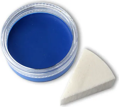 Produktbild von Premium Aquaschminke Blau 14 g mit passendem Schminkschwamm – wasseraktivierbare Gesichtsfarbe mit hoher Deckkraft für Halloween Make-up, Karneval, Fasching, Cosplay, Theater, Bühne, Gothic Look, Totenkopf, Skelett, Zombie, Hexe, Vampir, Teufel, Horror Ko