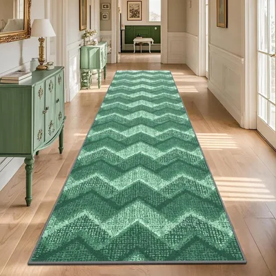 Zdjęcie produktu dla Antypoślizgowa mata do przedpokoju, nadająca się do prania, zielona, 80 x 300 cm