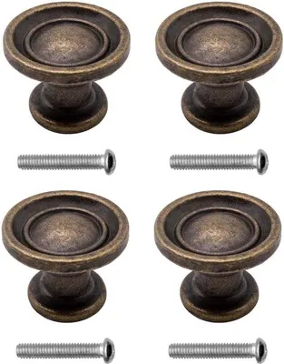 Produktbild von Unyqoos® 4er-Set Vintage Möbelgriffe – bronzefarben, Landhausstil, 29 x 19 mm, Bronze/Eisen/Messing, Schrank- & Kommodengriffe