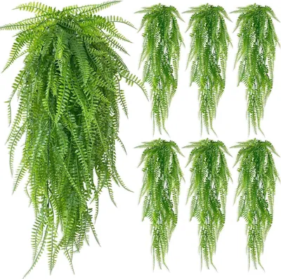 Zdjęcie produktu dla Sztuczna wisząca roślina paproć 80cm 4/6 sztuk zielone liście dekoracja sztuczne rośliny