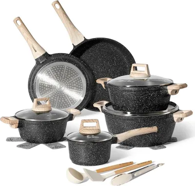 Produktbild von 15-teiliges Granit-Kochgeschirr-Set, antihaftbeschichtet, induktionsgeeignet