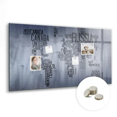 Produktbild von Dekorative Magnettafel 120x60 cm - Magnetwand - für Fotos, Karten und Notizen - Fotowand - Memoboard - Magnetpinnwand - Wanddekoration - Weltkarte mit Untertiteln