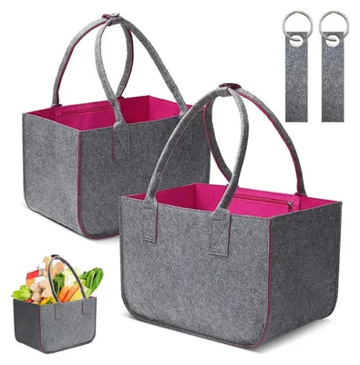Immagine prodotto di Borse in feltro, shopper, confezione da 2, grandi, 40x27x27 cm, borsa in feltro, colore grigio scuro/viola