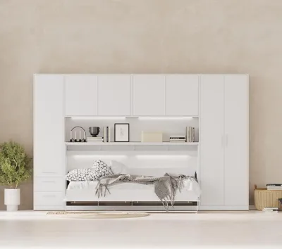 Produktbild von SMARTBett Wohnwand Set mit 90-Schrankbett Standard Horizontal Weiss/ Weiss/ Weiss Comfort