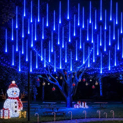 Produktbild von Lichterkette LED Meteorschauer Lichter Wasserdicht Außen Weihnachten Beleuchtung für Hochzeit Party Garten Baum Dekoration, 50CM 8Tubes, Blau