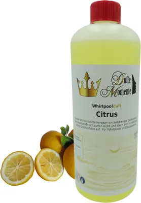 Produktbild von Dufte Momente | Whirlpool Duft 1 Liter Citrus | mit naturreinen und natürlichen ätherischen Ölen | kein Schaum | vegan und ohne Tierversuche