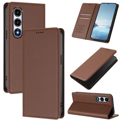 Produktbild von Handyhülle für ZTE Blade A77 5G, Kunstleder Klapphülle Stoßfeste Magnetische Hülle mit Ständer Braun