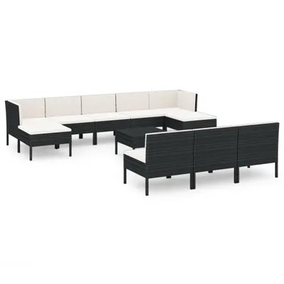 Image de vidaXL Ensemble salon de jardin 11 pièces avec coussins Poly rotin noir